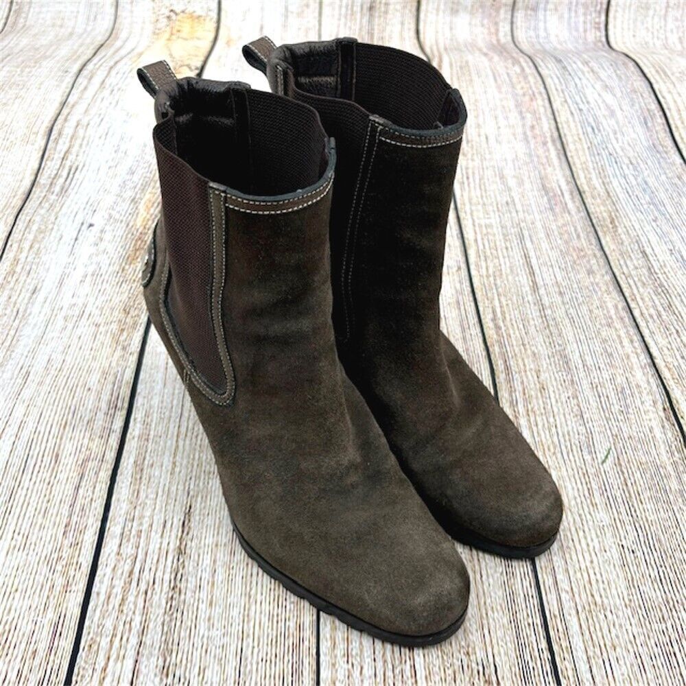 Cole Haan Women's Size 7 B Brown Suede Heeled Ankle Chelsea Boots Pull On